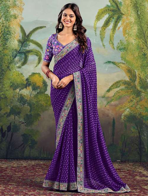 women bandhani printed bordered saree with blouse - 22066049 - Standard Image - 0