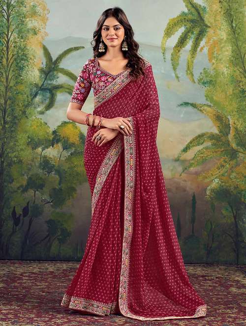 women bandhani printed bordered saree with blouse - 22066051 - Standard Image - 0