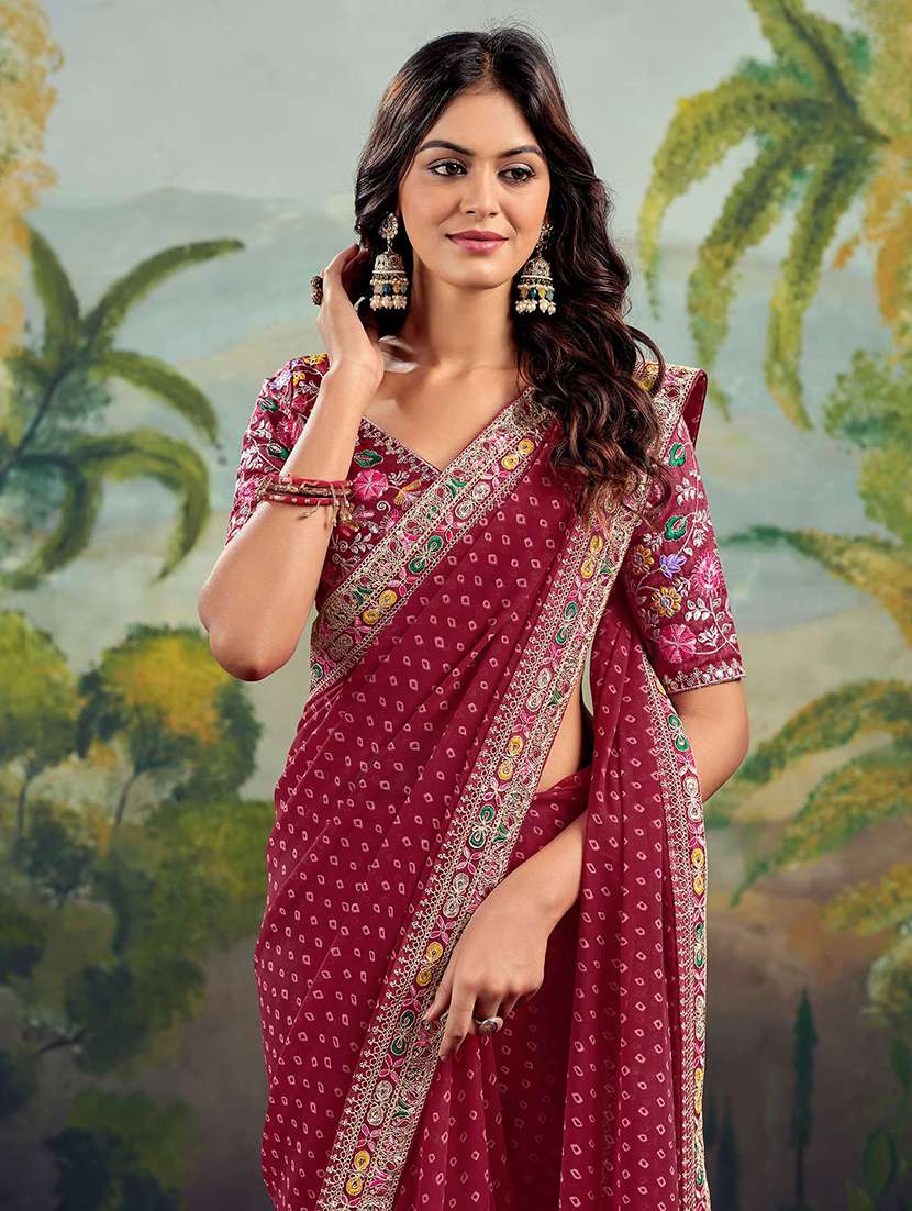 women bandhani printed bordered saree with blouse - 22066051 - Standard Image - 3