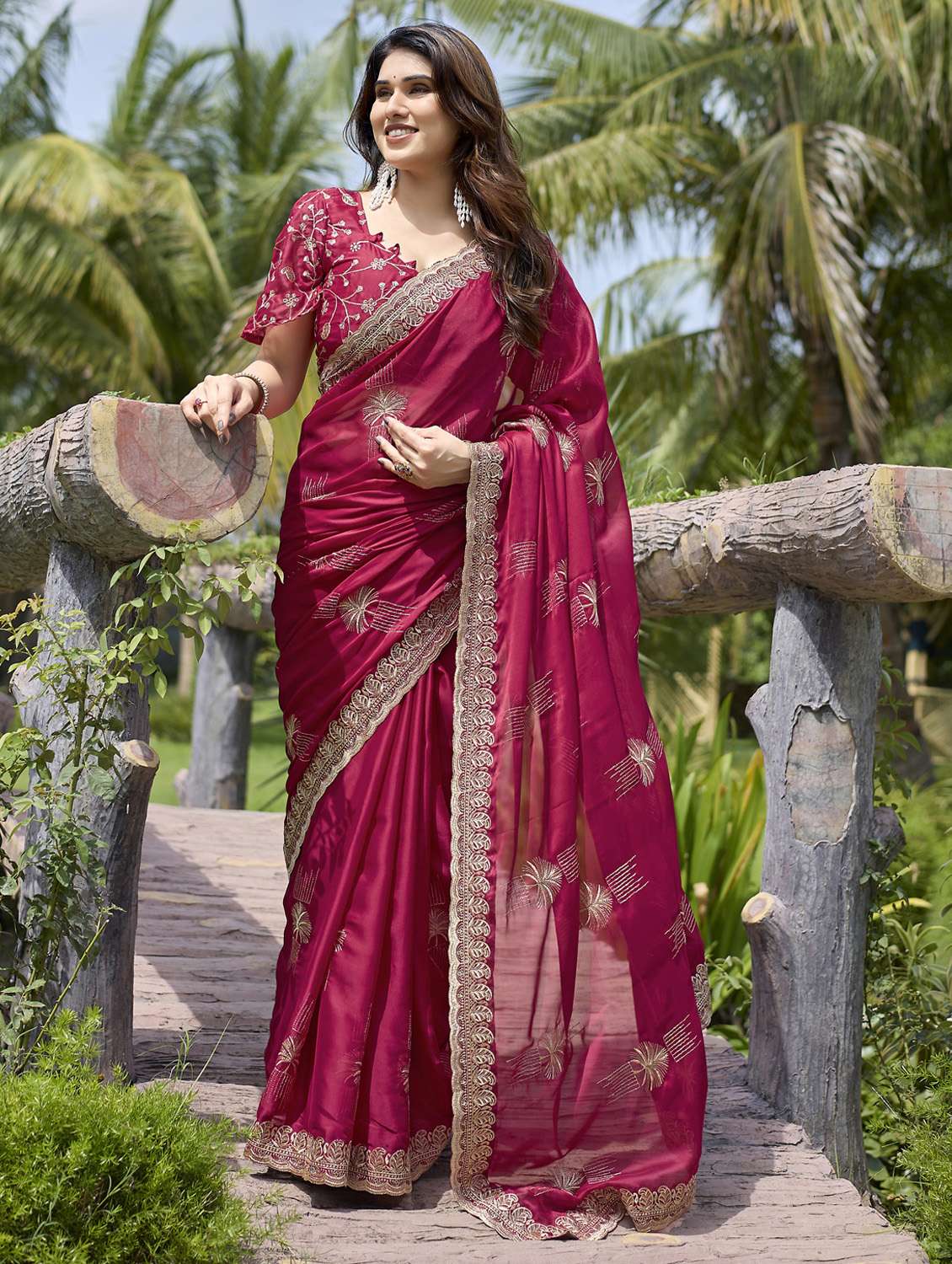 women solid with work embroidered saree with blouse