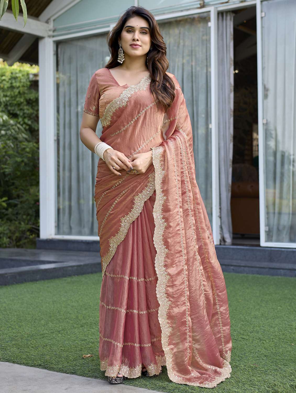 women solid with work embroidered saree with blouse