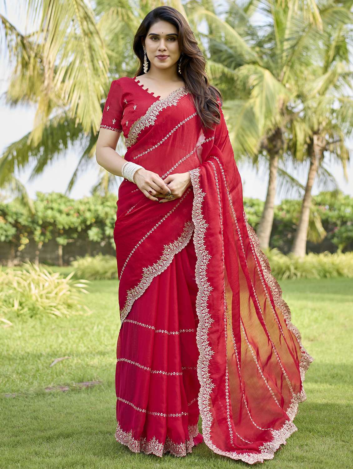 women solid with work embroidered saree with blouse