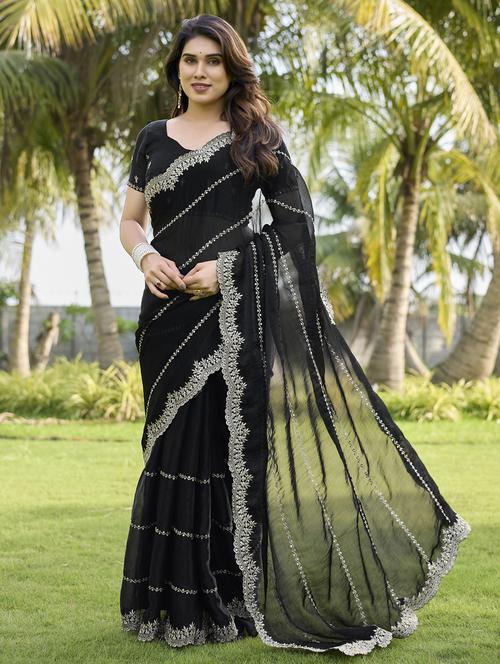 women solid with work embroidered saree with blouse - 22066065 - Standard Image - 0