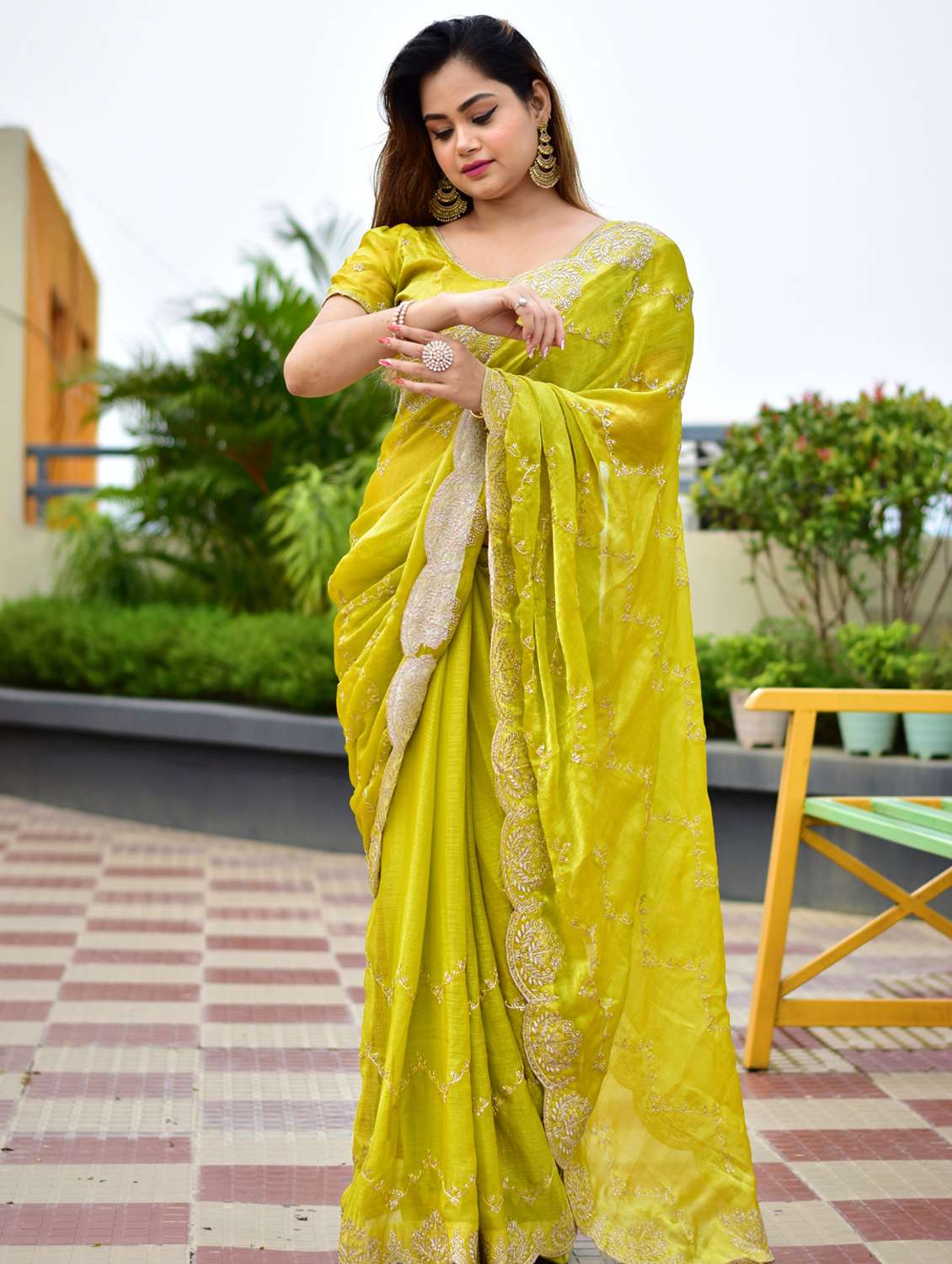 women solid with work embroidered saree with blouse - 22066093 -  Zoom Image - 0