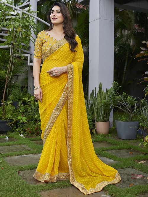 women bandhani printed bordered saree with blouse - 22066107 - Standard Image - 0