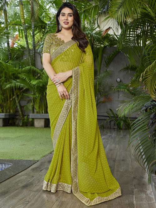 women bandhani printed bordered saree with blouse - 22066108 - Standard Image - 0