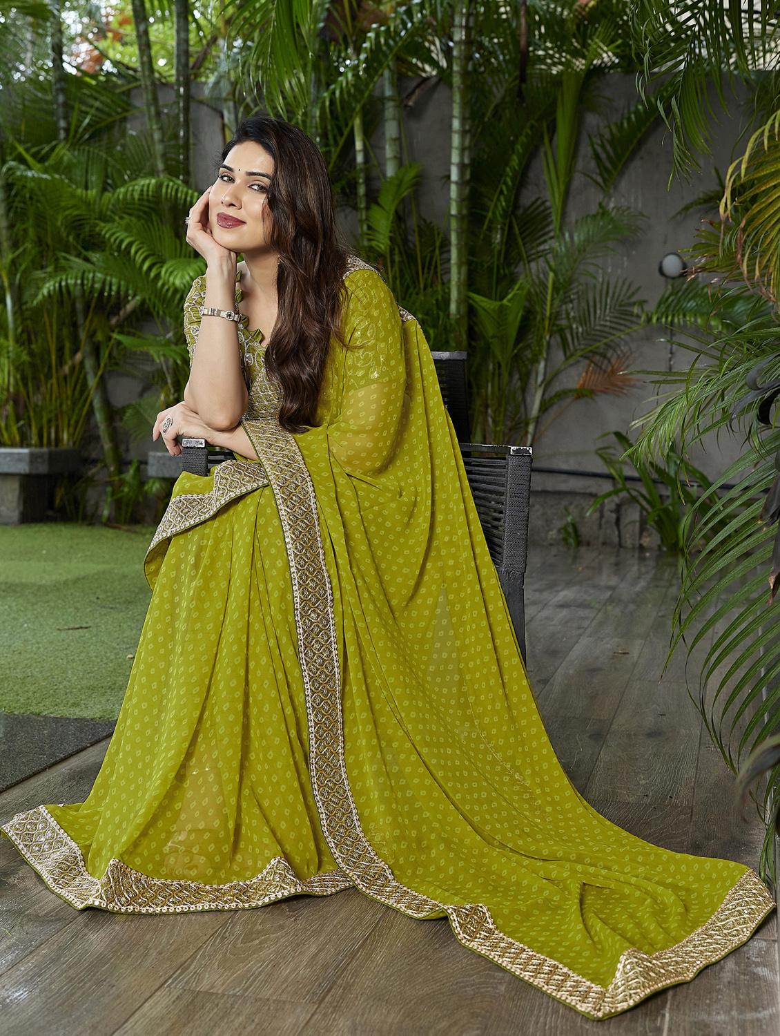 green georgette bandhani saree with blouse - 22066108 - Standard Image - 3
