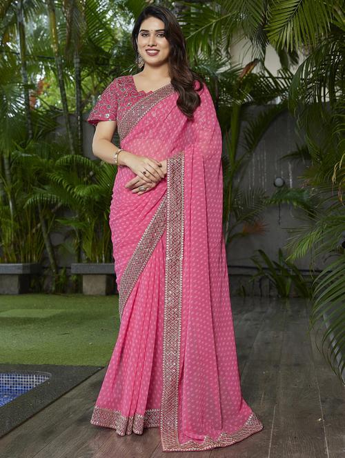 women bandhani printed bordered saree with blouse - 22066110 - Standard Image - 0