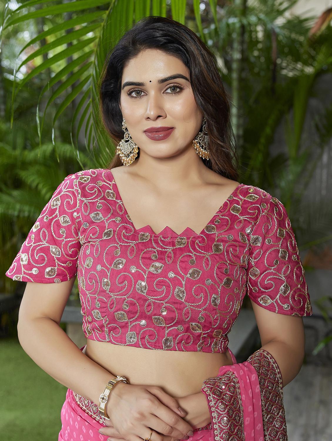 pink georgette bandhani saree with blouse - 22066110 - Standard Image - 5
