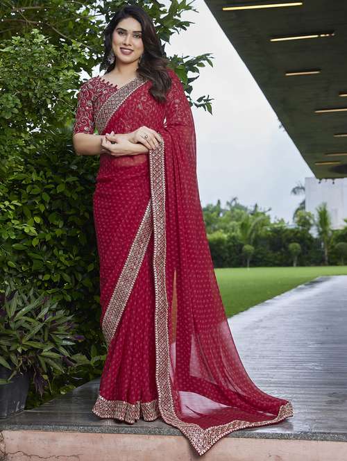 women bandhani printed bordered saree with blouse - 22066111 -  Standard Image - 0