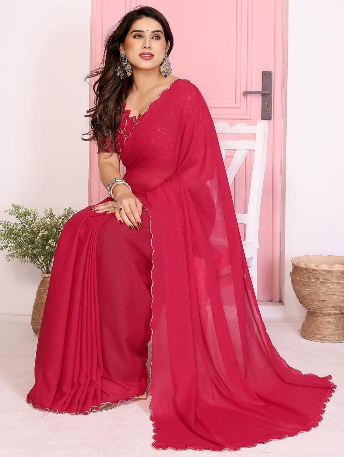 women solid plain saree with blouse - 22066120 - Standard Image - 3