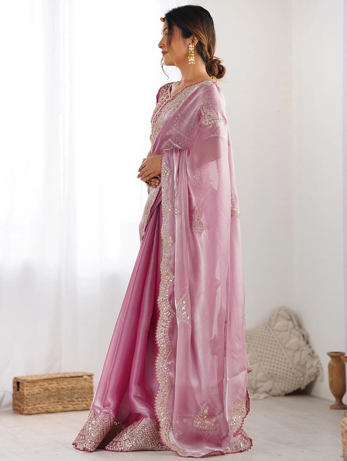 women solid with work embroidered saree with blouse - 22066125 - Standard Image - 3