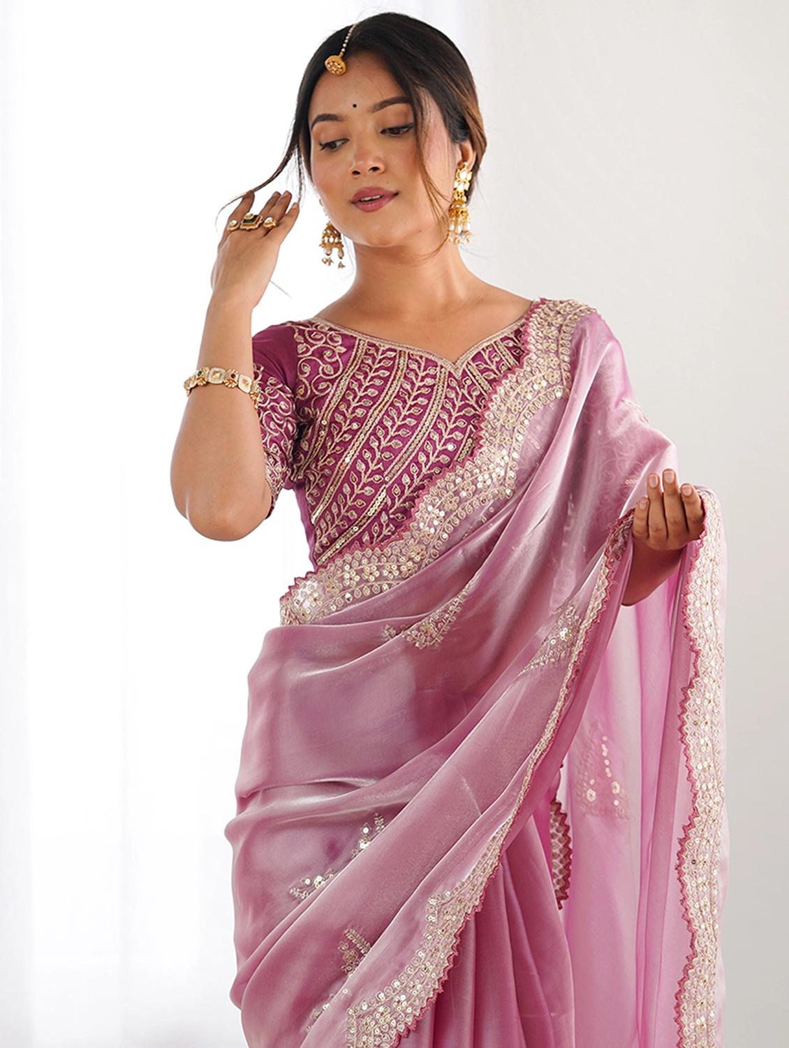 women solid with work embroidered saree with blouse - 22066125 - Standard Image - 5