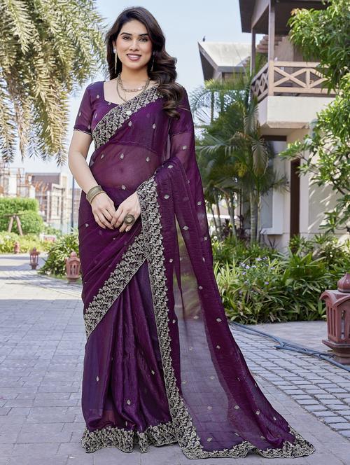 purple chiffon baluchari saree with blouse - 22066131 - Standard Image - 0