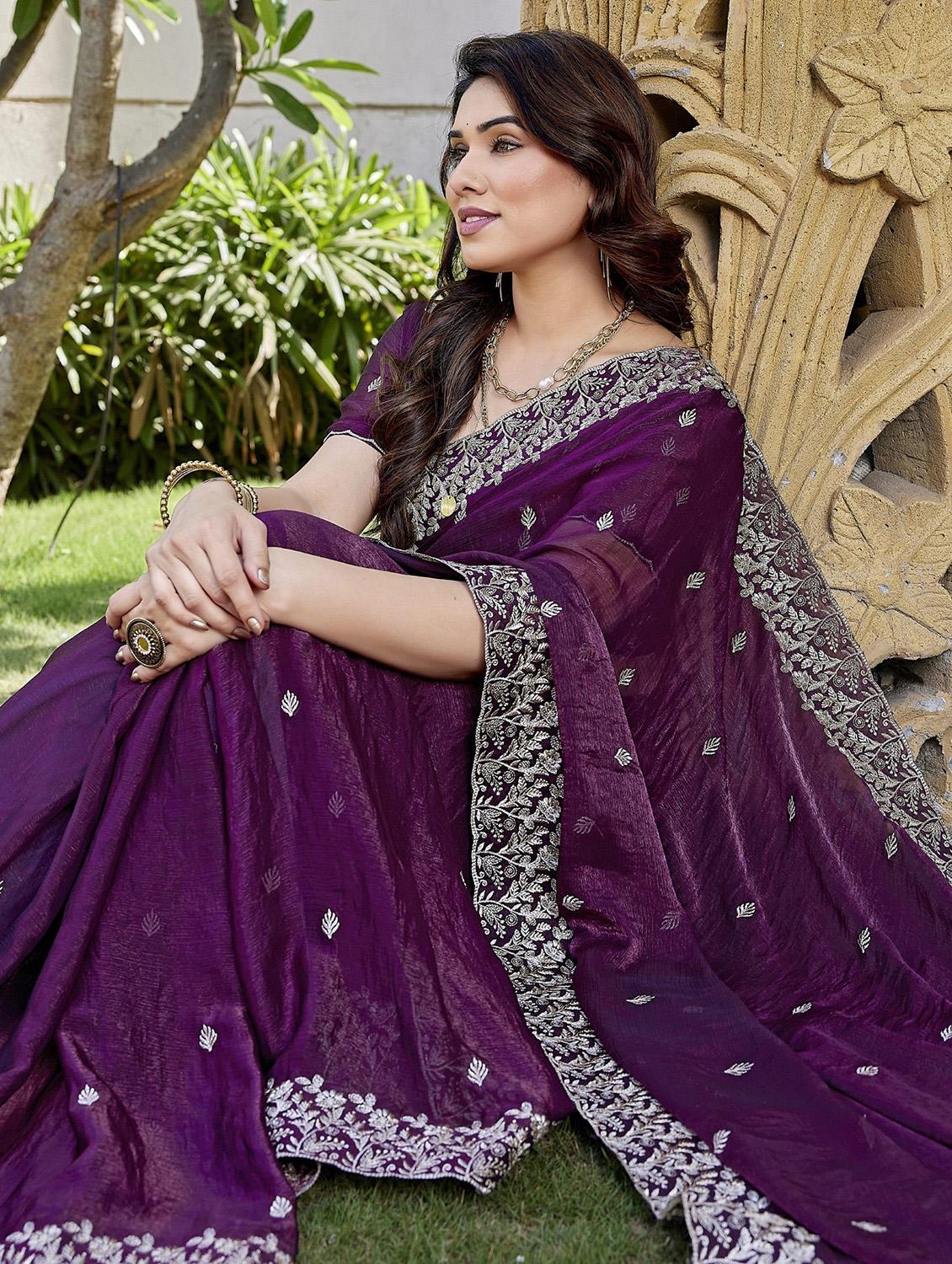 purple chiffon baluchari saree with blouse - 22066131 - Standard Image - 5