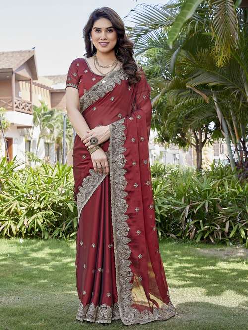 women solid with work embroidered saree with blouse - 22066148 -  Standard Image - 0