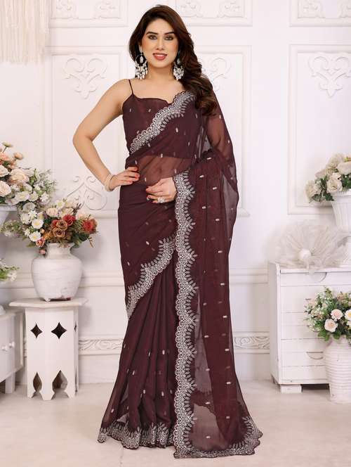 women solid with work embroidered saree with blouse - 22066150 - Standard Image - 0
