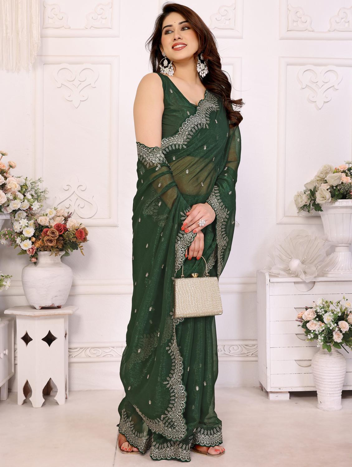 women solid with work embroidered saree with blouse - 22066151 - Standard Image - 3