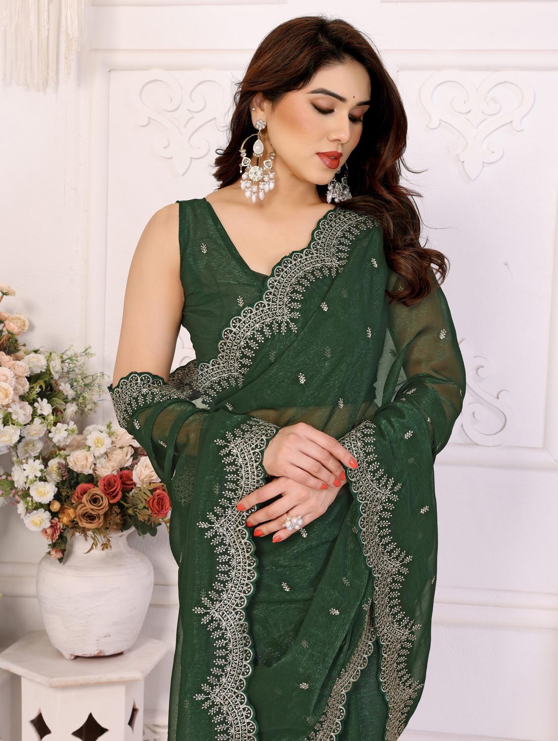 women solid with work embroidered saree with blouse - 22066151 - Standard Image - 5