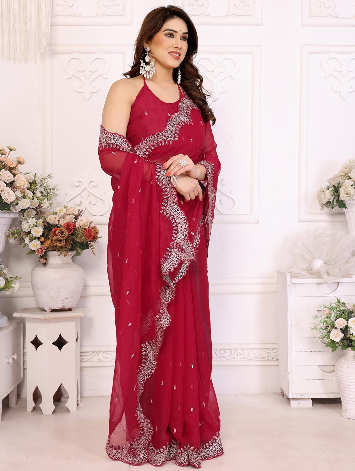 red georgette baluchari saree with blouse - 22066153 - Standard Image - 3