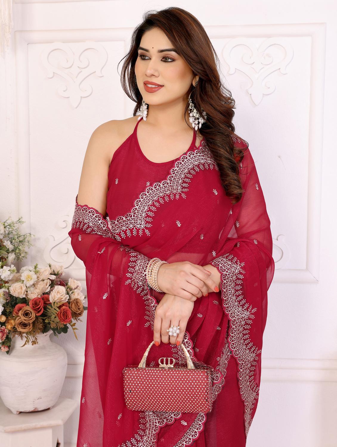 red georgette baluchari saree with blouse - 22066153 - Standard Image - 5