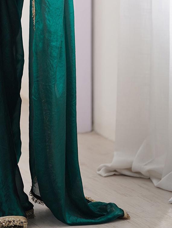 teal chiffon baluchari saree with blouse - 22066209 - Standard Image - 5