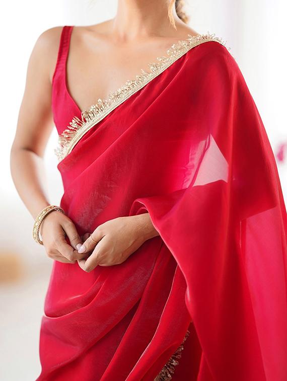 women solid with bordered saree with blouse - 22066210 - Standard Image - 3