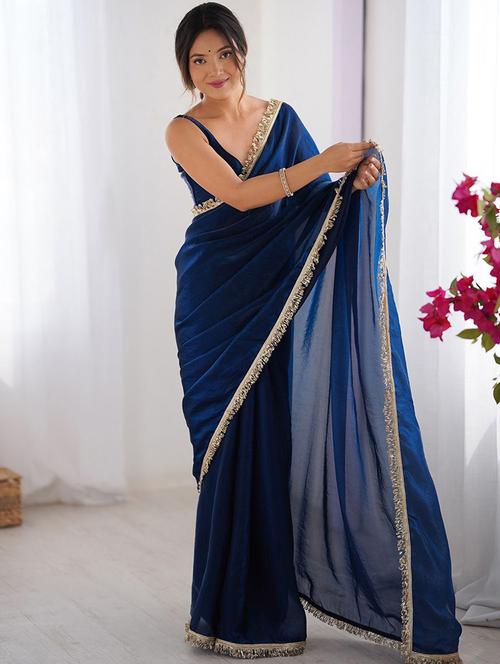 women solid with bordered saree with blouse - 22066211 - Standard Image - 0