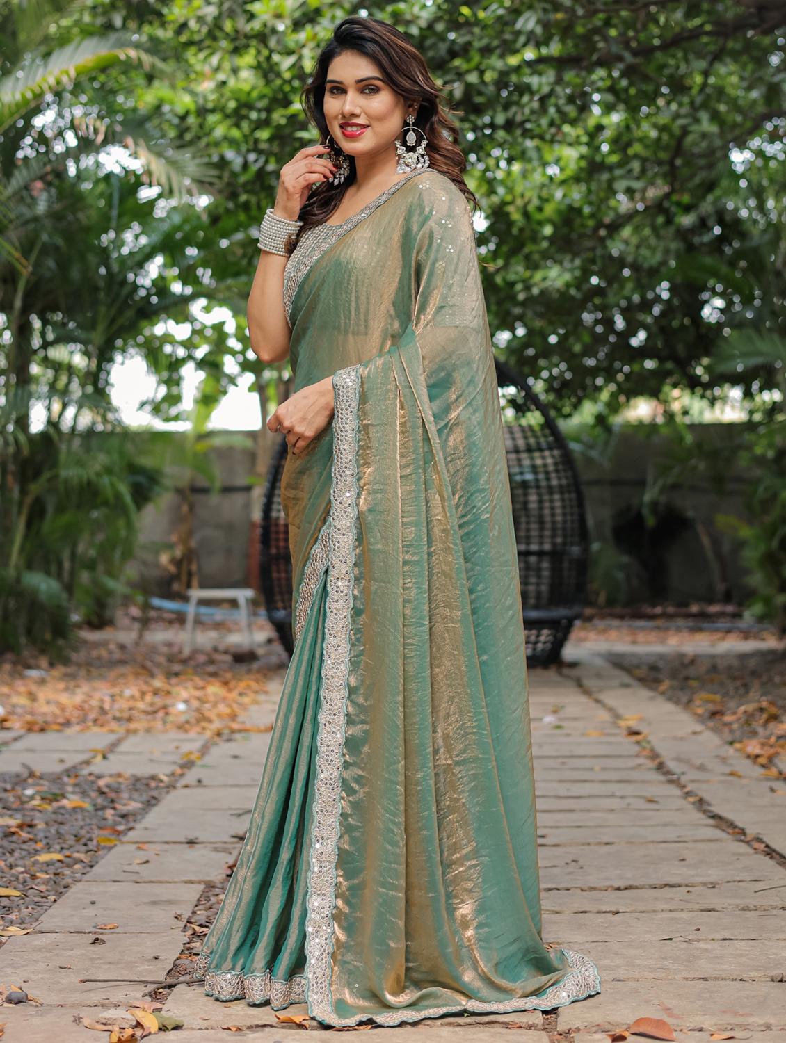 women solid with bordered saree with blouse - 22066212 - Standard Image - 3