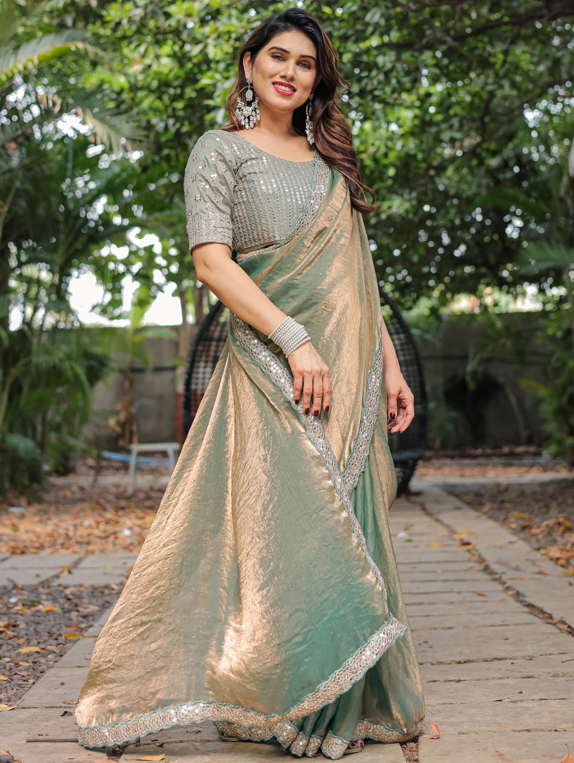 women solid with bordered saree with blouse - 22066212 - Standard Image - 5