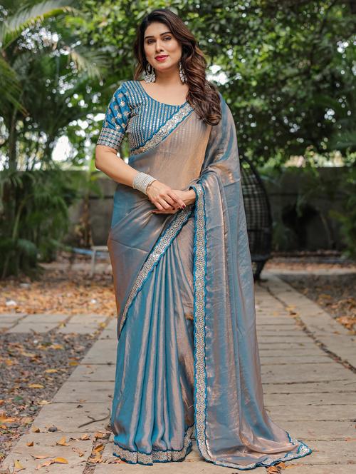 women solid with bordered saree with blouse - 22066213 - Standard Image - 0