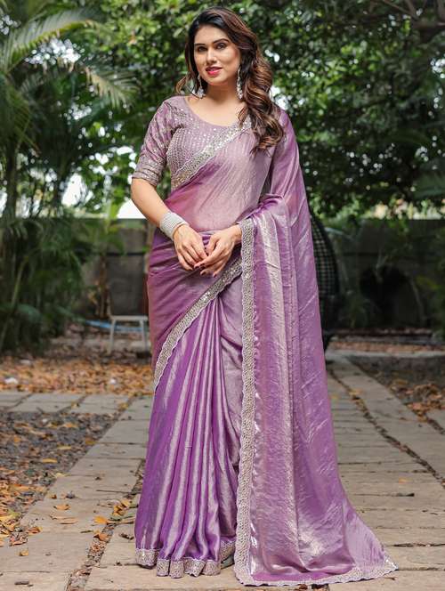 women solid with bordered saree with blouse - 22066214 - Standard Image - 0