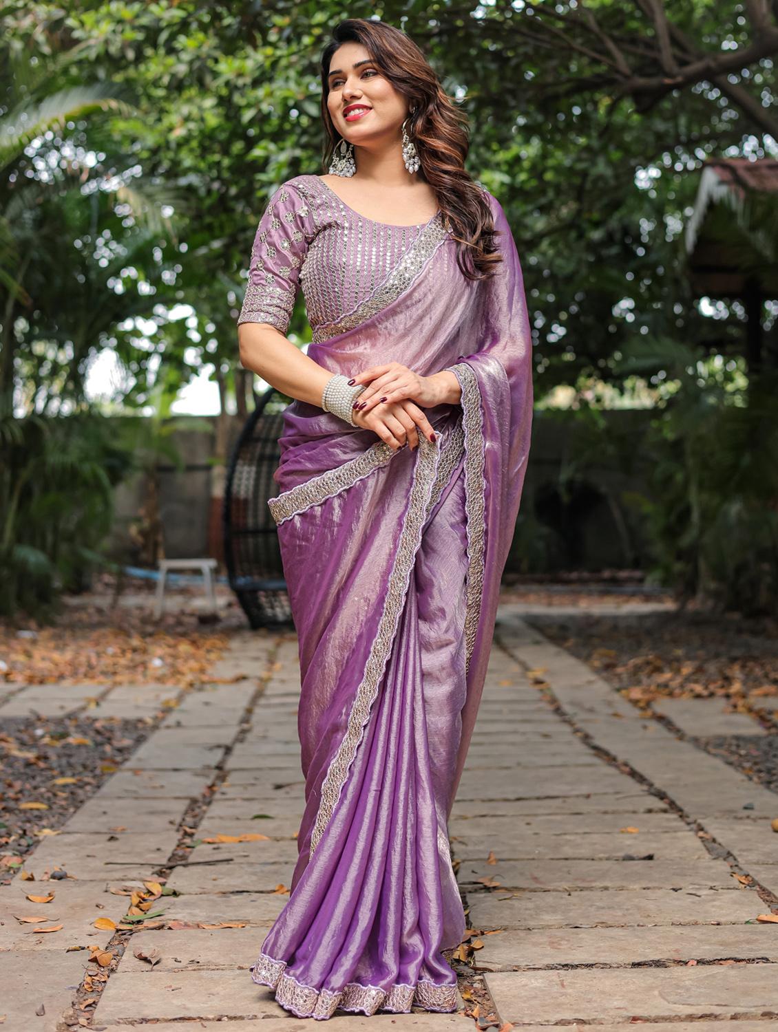 women solid with bordered saree with blouse - 22066214 - Standard Image - 3