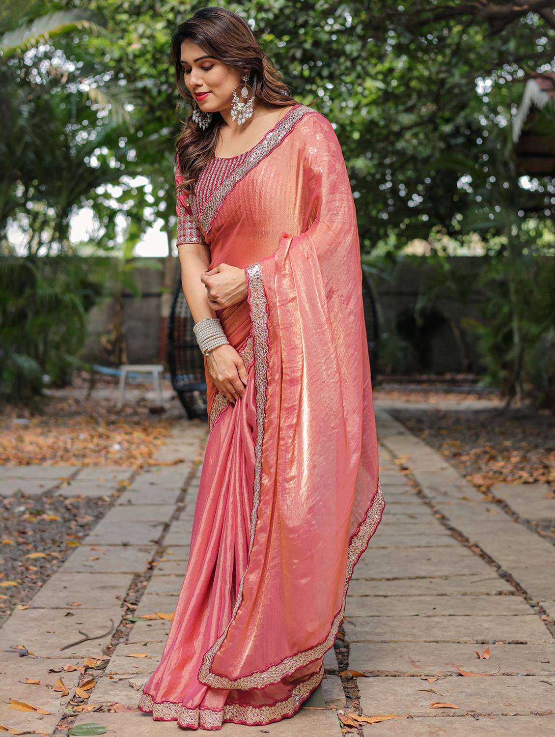women solid with bordered saree with blouse - 22066215 - Standard Image - 3