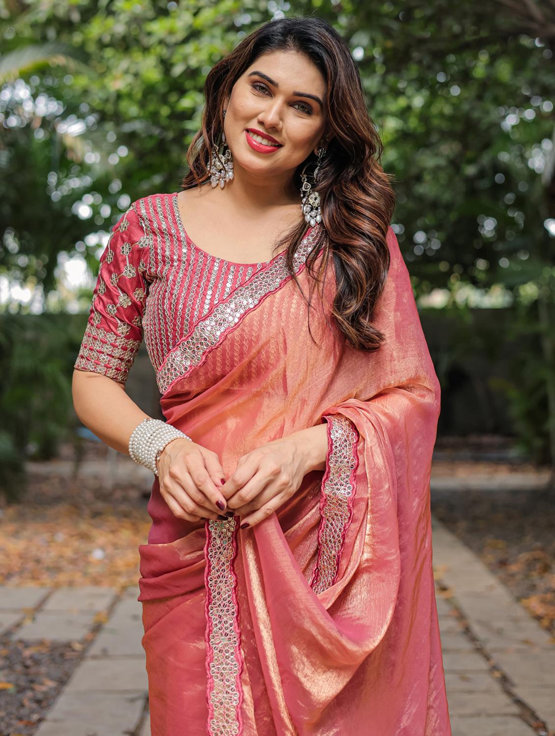 women solid with bordered saree with blouse - 22066215 - Standard Image - 5