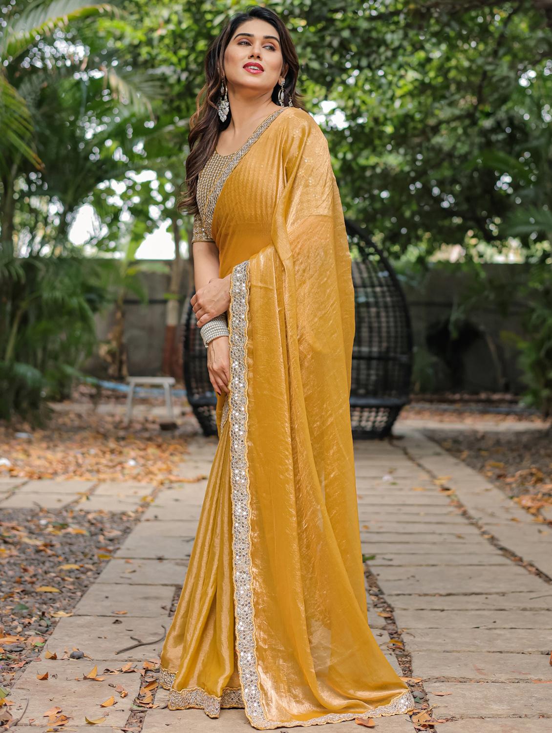 women solid with bordered saree with blouse - 22066216 - Standard Image - 3