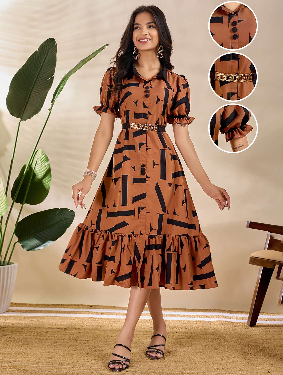 women printed puff sleeve tiered dress - 22066217 - Standard Image - 3