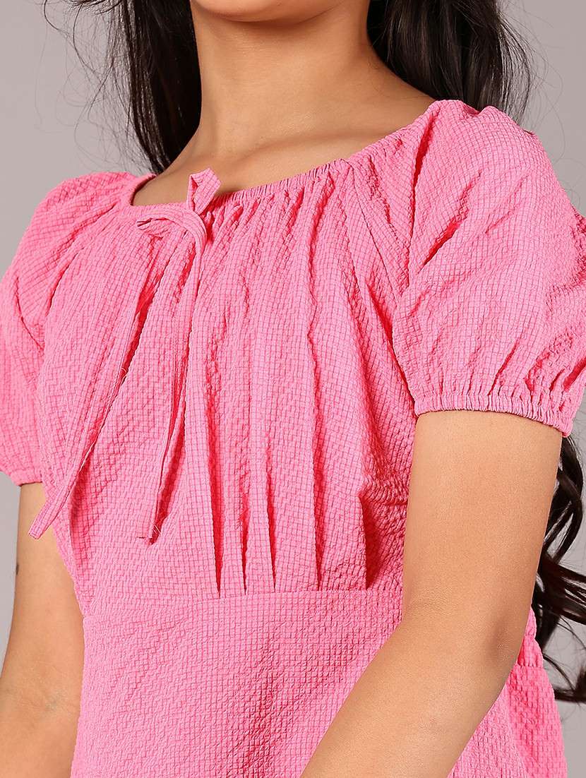 girls pink solid short sleeve frock - 22066221 -  Standard Image - 5