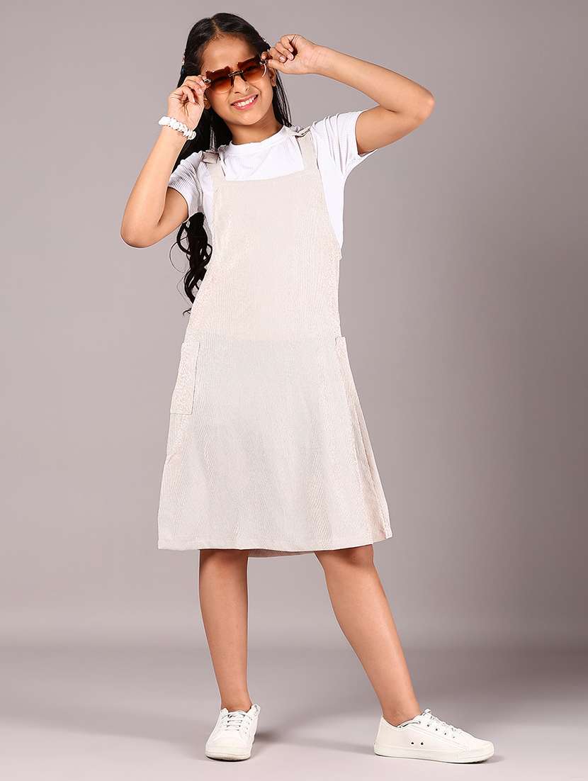 girls solid short sleeve dungaree dress