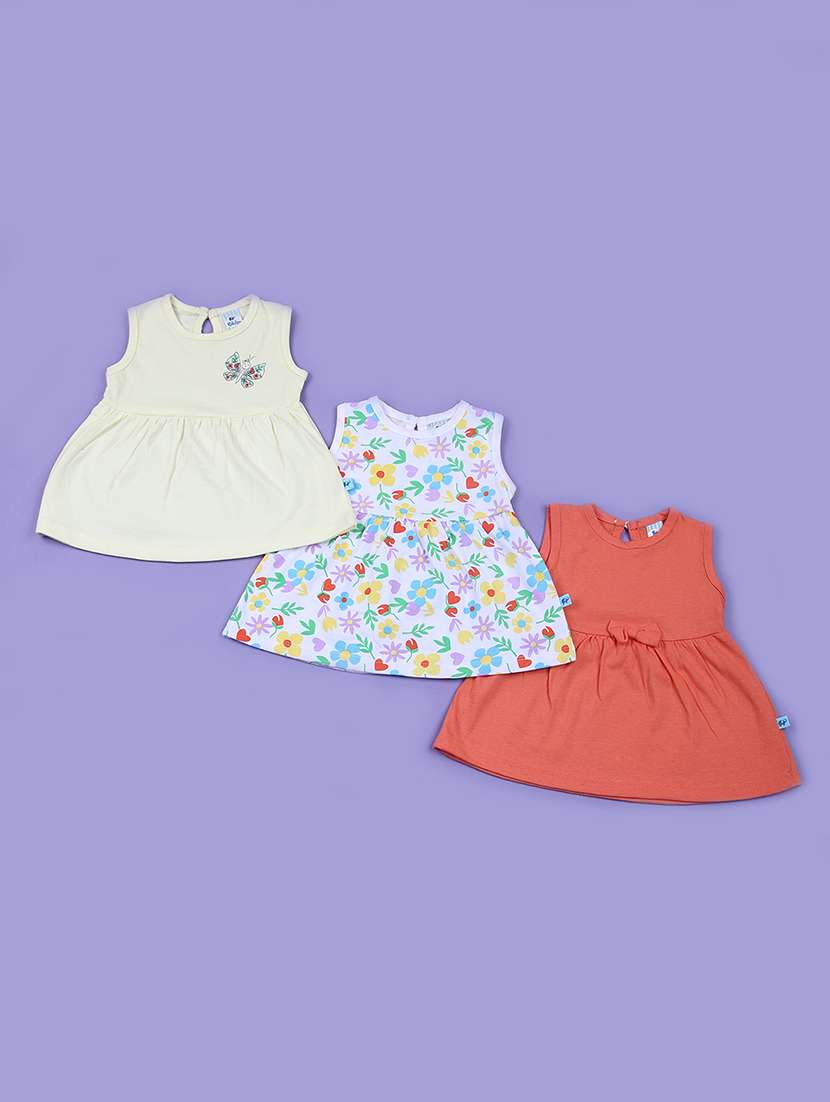 women pack of 3 printed sleeveless frocks