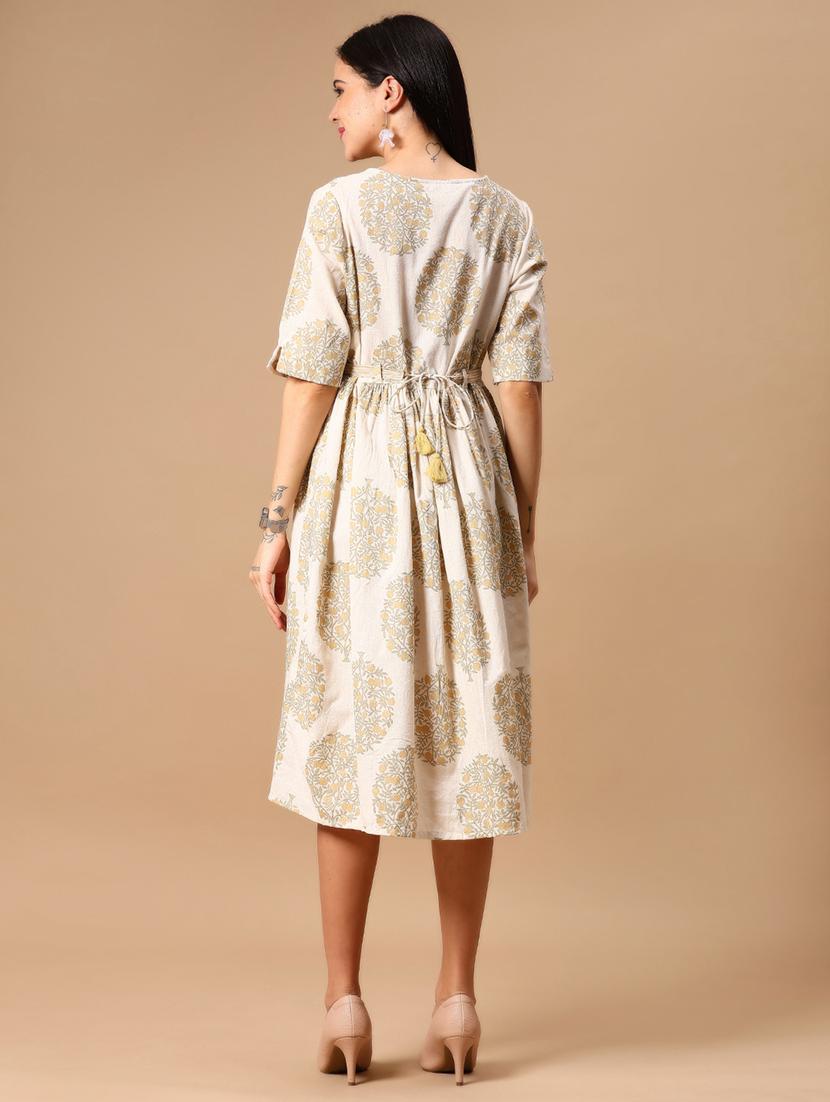 yellow cotton flared ethnic dress - 22066243 - Standard Image - 3