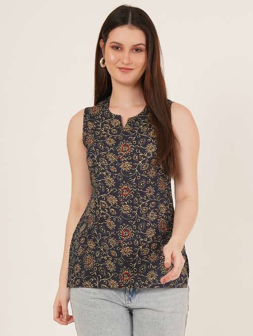 women printed sleeveless straight kurti - 22066244 -  Standard Image - 0