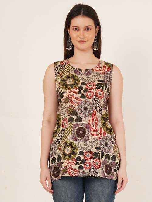 women printed sleeveless straight kurti - 22066245 - Standard Image - 0