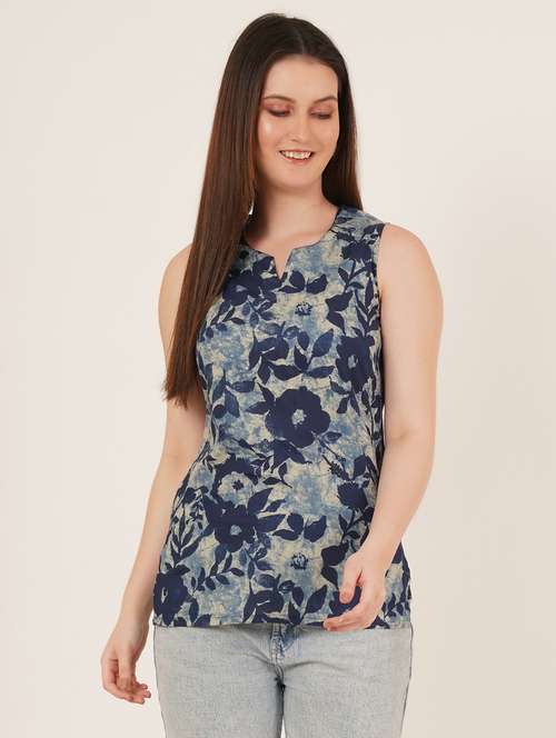 women floral printed sleeveless straight kurti - 22066247 -  Standard Image - 0