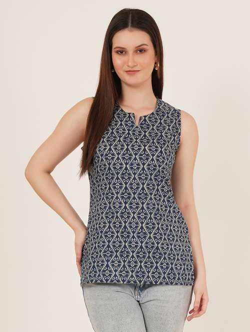 women printed sleeveless straight kurti - 22066249 -  Standard Image - 0
