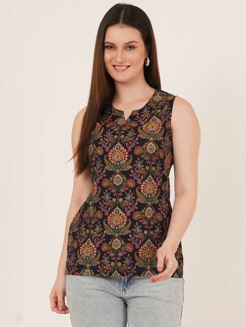 women printed sleeveless straight kurti - 22066250 - Standard Image - 0