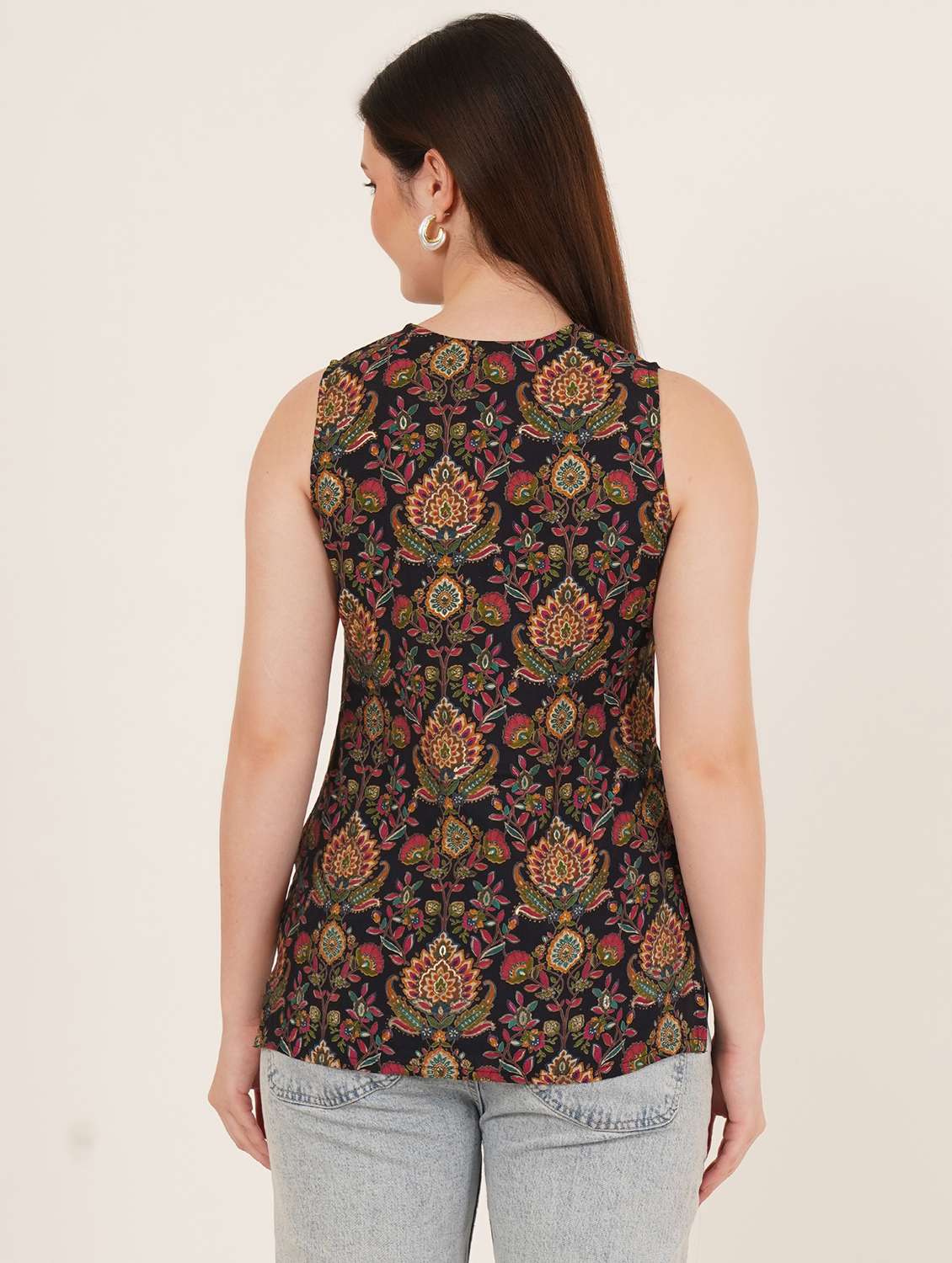 women printed sleeveless straight kurti - 22066250 - Standard Image - 3