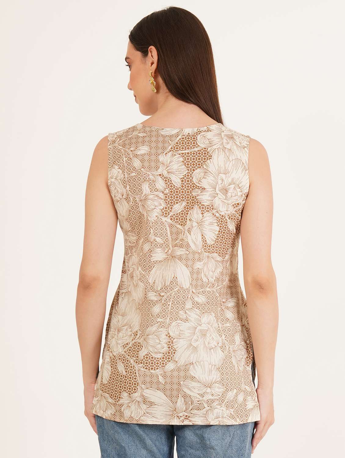 women floral printed sleeveless straight kurti - 22066254 - Standard Image - 3
