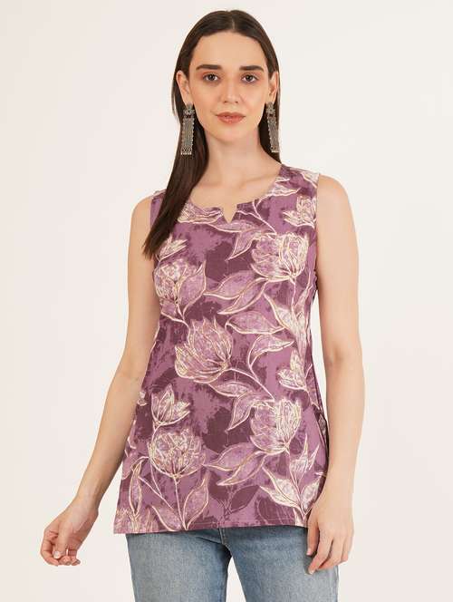 women floral printed sleeveless straight kurti - 22066256 - Standard Image - 0