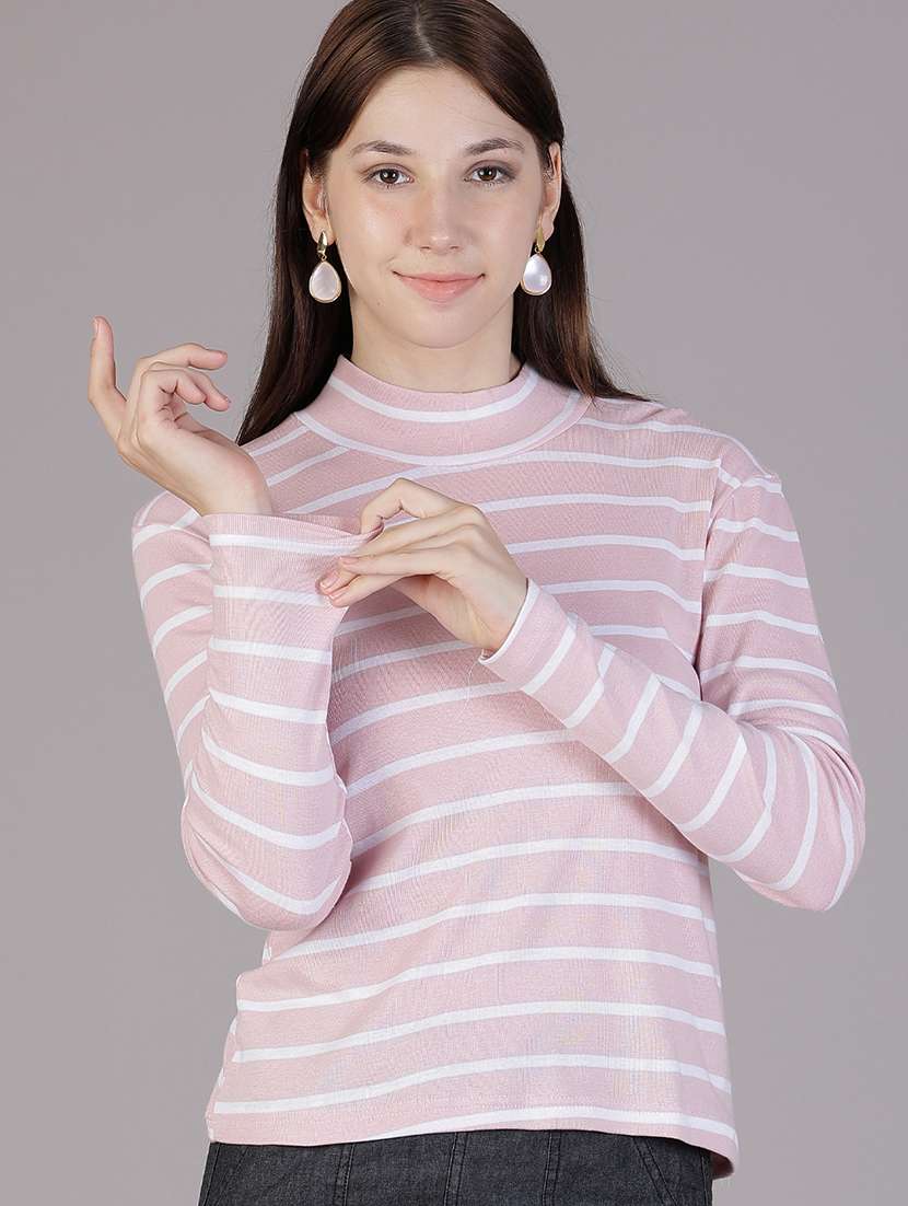 women striped long sleeve regular ft t-shirt